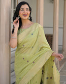 Pista Green Cotton Woven Paithani Saree
