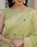 Pista Green Cotton Woven Paithani Saree