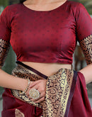 Maroon Silk Woven Banarasi Saree