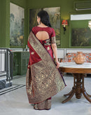 Maroon Silk Woven Banarasi Saree