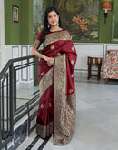 Maroon Silk Woven Banarasi Saree