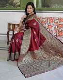 Maroon Silk Woven Banarasi Saree