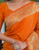Orange Silk Woven Banarasi Saree