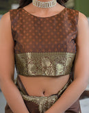 Dark Brown Silk Woven Banarasi Saree