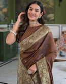 Dark Brown Silk Woven Banarasi Saree