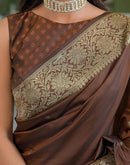 Dark Brown Silk Woven Banarasi Saree