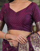 Dark Purple Silk Woven Banarasi Saree