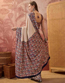 Beige Crepe Silk Printed Saree