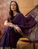 Dark Purple Crepe Silk Printed Saree