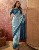 Light Blue Crepe Silk Printed Saree