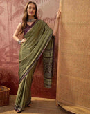 Mehndi Green Crepe Silk Printed Saree