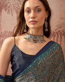 Navy Blue Crepe Silk Printed Saree