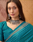 Teal Blue Crepe Silk Printed Saree