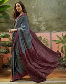 Grey Crepe Silk Printed Saree