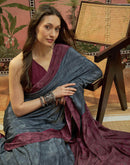 Grey Crepe Silk Printed Saree