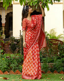 Red Linen Printed Saree