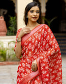 Red Linen Printed Saree