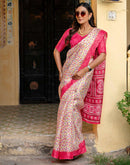 Off White Khadi Printed Saree