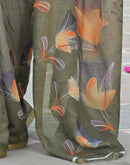 Dusty Green Linen Floral Printed Saree