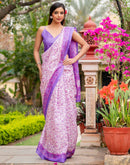 White Khadi Printed Saree