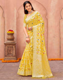 Light Yellow Chanderi Woven Saree