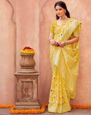 Light Yellow Chanderi Woven Saree