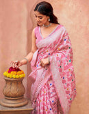 Light Pink Chanderi Woven Saree