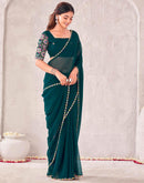 Dark Green Georgette Embroidery Saree