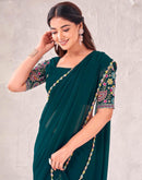 Dark Green Georgette Embroidery Saree