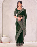 Dark Green Chiffon Embroidery Saree