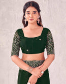 Dark Green Chiffon Embroidery Saree