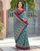 Teal Green Silk Printed Saree