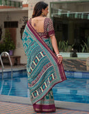 Teal Green Silk Printed Saree