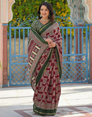 Maroon Silk Printed Saree