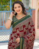 Maroon Silk Printed Saree