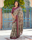 Dusty Beige Silk Ikkat Printed Saree