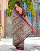 Dusty Beige Silk Ikkat Printed Saree