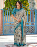 Dusty Beige Silk Ikkat Printed Saree