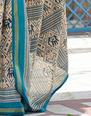 Dusty Beige Silk Ikkat Printed Saree
