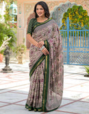 Dusty Beige Silk Ikkat Printed Saree