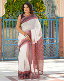 White Linen Printed Saree