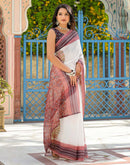 White Linen Printed Saree