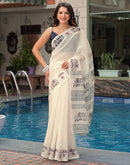 Beige Linen Printed Saree
