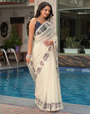 Beige Linen Printed Saree