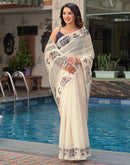Beige Linen Printed Saree
