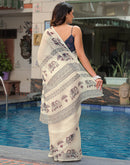 Beige Linen Printed Saree