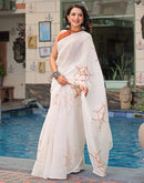 Off White Linen Printed Saree