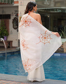 Off White Linen Printed Saree