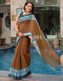Brown Linen Printed Saree