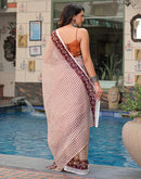 Off White Linen Printed Saree